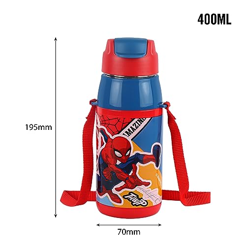 CELLO Puro Steel-X Hydra Kid 400 Water Bottle | PU Insulation | School Bottle | Picnic Bottle | Cold Insulation | Leak Proof | Kids Bottle | Easy to Carry | Spiderman Print | 400ml | Red