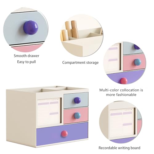 Toguma Small Multifunction Desk Organzier with 4 Drawer, Pencil Pen Holder Makeup Organizer Cosmetics Storage Box Art Supplies Organizer for Office Home (White)
