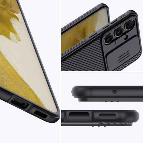 For Samsung Galaxy A55 Case, Camera Lens Protection Slide Cover Mobile Phone Case, TPU Shockproof Airbag Bumper Back Cover, Anti-Fingerprint Slim Fit Protective Casing (Black)