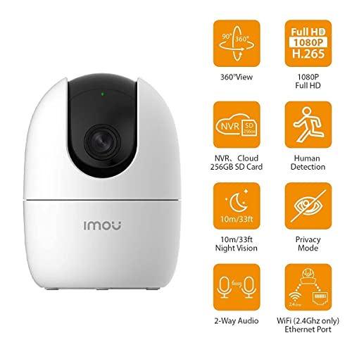 Imou Ranger 2-D, 360° Coverage, AI Human Detection, Privacy Mode, Human Detection,1080P, Built-in Siren, Smart Tracking, Privacy Mode, Abnormal Sound Alarm, Night Vision, Two-Way Talk, Cloud