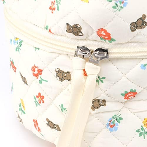 Juoxeepy Cotton Makeup Bag Large Travel Cosmetic Bag Quilted Cosmetic Pouch Coquette Aesthetic Floral Toiletry Bag, A-White, 10x5.9x5.3in