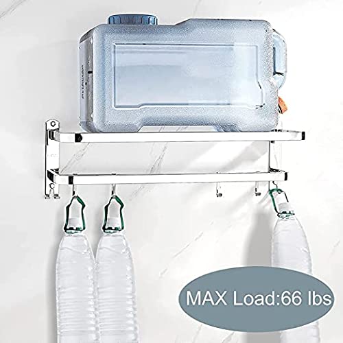 AUTOYSUR Bathroom Towel Rack, Towel Shelf with Two-Tier Architecture, Folding Towel Bars Wall Mount Holder, 5 Removable Hooks and Adjustable Towel Bar, Toilet Bathroom Bath Towel Cleaning Tools Holder