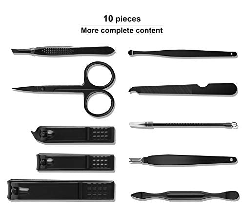 Keiby Citom Manicure Set, Travel Nail Clippers Kit Pedicure Care Tools, 10pcs Stainless Steel Grooming kit (Black)