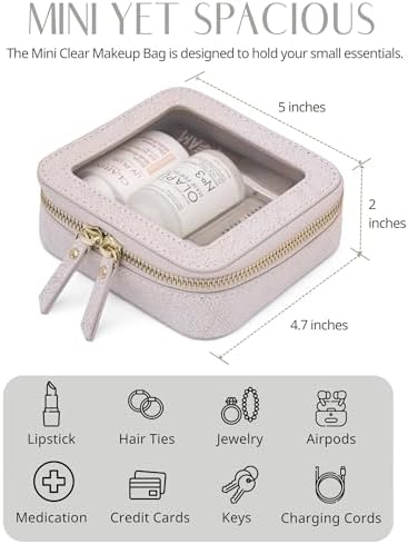 Small Cosmetic Bag for Purse Mini Makeup Bag for School Cute Clear Make Up Pouch for Travel Tiny Leather White Make Up Organizer Case for Backpack Toiletry Bag Waterproof Square Pouch with Zipper