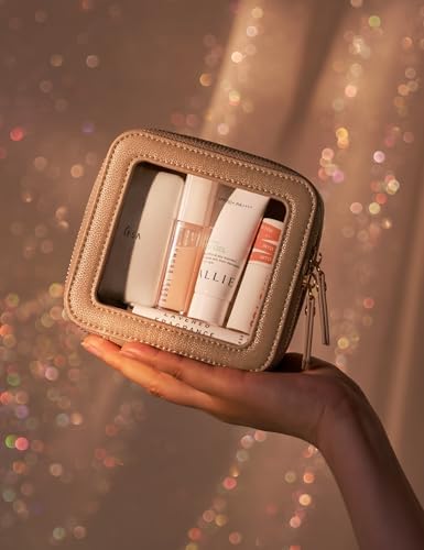 Small Cosmetic Bag for Purse Mini Makeup Bag for School Cute Clear Make Up Pouch for Travel Tiny Leather White Make Up Organizer Case for Backpack Toiletry Bag Waterproof Square Pouch with Zipper