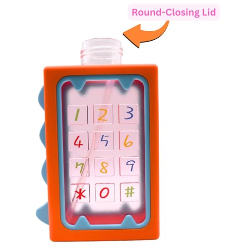 Twisoo Dino Design Water Bottle for Kids, Leak-Proof Tritan Bottle with Portable Strap, BPA-Free Design, Kids Reusable Non Spill Perfect for School or Travel 480ml (Orange)