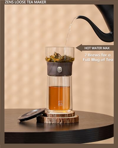 ZENS Smart One Touch Tea Maker - Glass Teapot with Insulated Cup for Gongfu Tea, Gifts