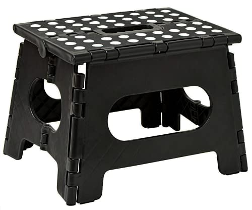 AMERTEER Folding Step Stool For Kids | Stepping Stool | 11 Inches Wide And 8 Inches Tall Foldable Step Stool Holds Up To 300 Lbs | Plastic Collapsible Step Stool For Bathroom, Garden & Kitchen (Black)