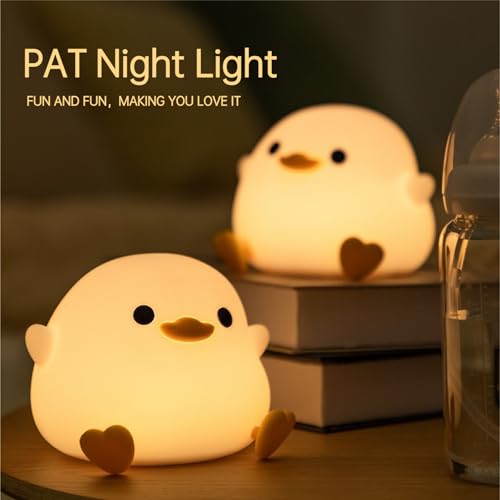 Joychong Duck Night Light, LED Squishy Animal Light for Kids Sleep, Rechargeable Bedside Touch Silicone Lamp,3 Levels Dimmable Ducky Night Lamp, Touch Control, Birthday Gifts for Boys Girls