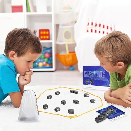 AMERTEER Magnetic Chess Game Set - Magnetic Chess with 20 Stones, magnetic Chess Game Using String and Stones, Portable Chess Board Party Supplies for Family Gathering and Travel
