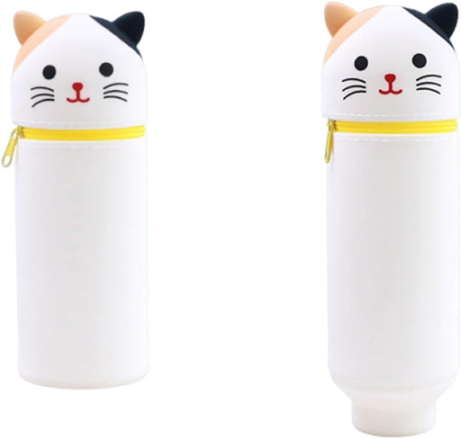 Bukela Kawaii Pencil Case 2-in-1 Silicone Pen Holder Soft Silicone Bag Dot Cat Design Pencil Case for Pencils Pen Storage for Girls and Boys Foldable and Waterproof White Dot Cats