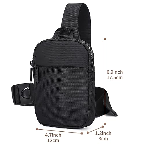 Lizbin Small Sling Bag for Women and Men - Crossbody Purse, Fanny Pack, Mini Chest Bag, Belt Bag - Lightweight for Travelling and Hiking (Black)