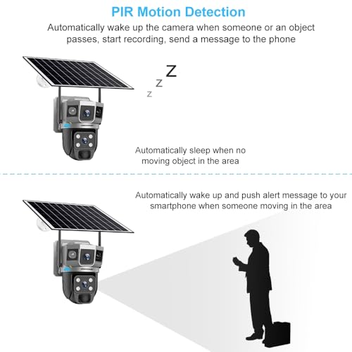 DOCKCASE 4G Sim Card Solar Camera PTZ 360°View Solar Powered Outdoor Security Camera, Night Vision, AI Human Detection, Two Way Audio, IP66 Works with Apps - 3MP