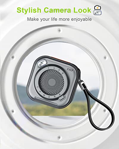 EWA Mini Wireless Bluetooth Speaker with Lanyard and Bass Radiator, Original Camera Shape, for TF Card, Small, But High Volume, Portable, for Home, Parties, Travel, Outdoor, Black