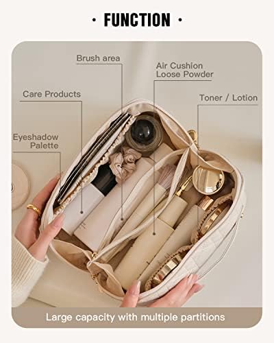 EACHY Travel Makeup Bag,Large Capacity Cosmetic Bags for Women,Waterproof Portable Pouch Open Flat Toiletry Bag Make up Organizer with Divider and Handle