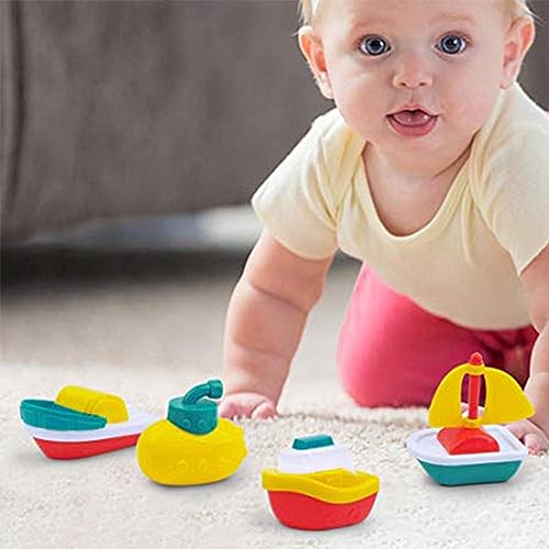 Azonee Baby Bath Toys, 4 Pcs Little Boat Train Bath Toy, Bath Toys Bathtime Floating Boat Plastic Ship Model for Toddlers Kids, Birthday Gift for Kids