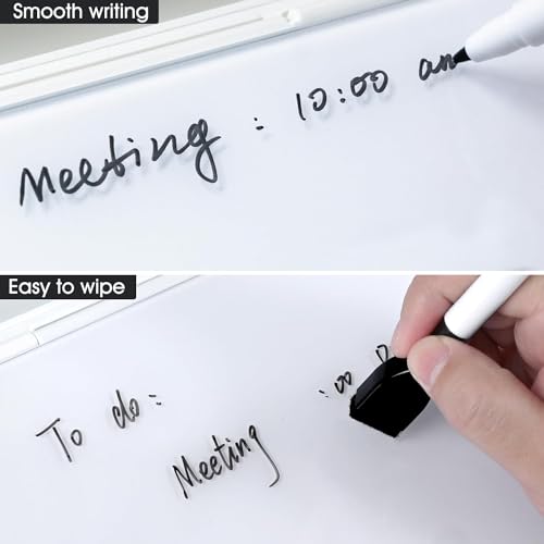 Angju Desktop Glass Whiteboard with Calculator, Organizer, Markers, Eraser, Holder - Small Dry Erase White Board Computer Pad Keyboard Stand for Home, School, Office Desk Cubicle Accessories