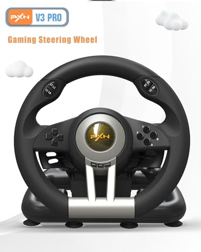 PXN V3 Pro Gaming Steering Wheel, Steering Wheel with Pedal, 180Â° PC Steering Wheel, Vibration Return, Speed Shift Paddle - Steering Wheel for PC, PS3, PS4, Switch, Xbox One and Xbox Series S & X -