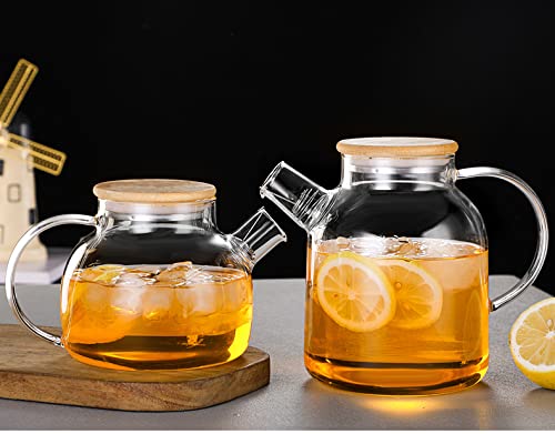 Tea Kettle,Heat-Resistant Glass Tea Pot,Borosilicate Glass Tea Maker with Bamboo Lid,1.6L Stovetop Safe Glass Teapot for Loose Leaf and Blooming Tea (Clear-1.6L)