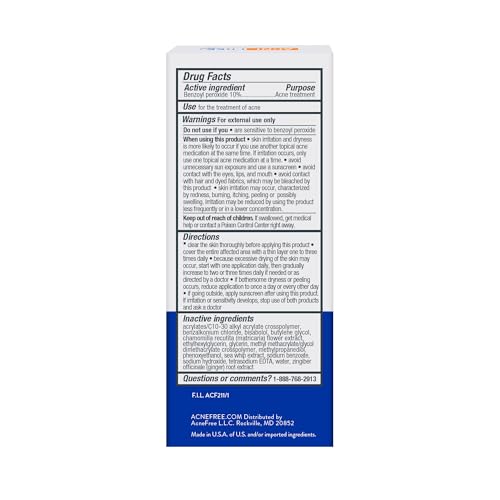 AcneFree Terminator 10 Acne Spot Treatment with Benzoyl Peroxide 10% Maximum Strength Acne Cream Treatment, 1 Ounce - Pack Of 1