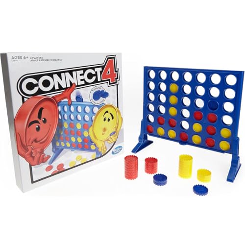 Connect 4 Strategy Board Game for Kids Ages 6 and Up, Classic Disc-Dropping Fun, Includes Grid, Legs, Slider Bar, 21 Red and 21 Yellow Discs, and Instructions, Perfect for Family Game Night