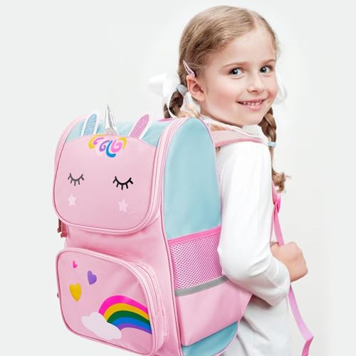 BAOLY Unicorn Backpacks for Kids, Lightweight Pink School Backpack for Girl, Durable & Waterproof Schoolbag, Student Backpack Bag and Primary Kids Backpack 16inch for 5 6 7 8-10 Years Old