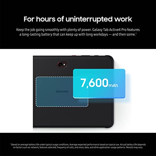 SAMSUNG Galaxy TabActive4 Pro 10.1â 64GB Wi-Fi Android Work Tablet, 4GB RAM, Rugged Design, Sensitive Touchscreen, Long-Battery Life-for Workers, SM-T630NZKAN20, Black