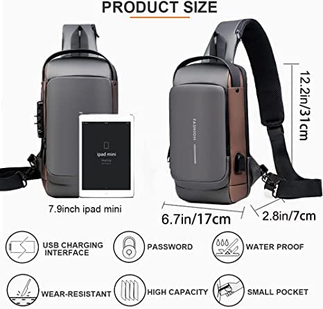 Furixin Anti-theft Sling Bag Business Men Bag Chest Crossbody bags with USB Charging Port Waterproof Small Backpack for Outdoor Work Hiking Running Sport Travel Bag Black (B)