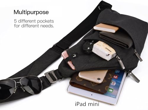 Small Sling Bag Cross Body Chest Shoulder Bag for Men Women - FRID Blocking Pocket and Adjustable Straps Crossbody Bag, Water Resistant Bum Bags for Runner Workout Hiking Cycling Travelling