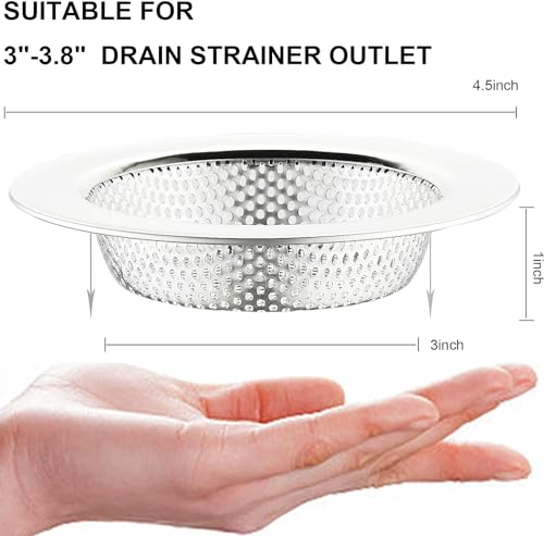 LASSHSWA Kitchen Sink Strainer Stainless Steel, LASSHSWA Kitchen Sink Drain Strainer, Sink Strainers for Kitchen Sinks with Large Wide Rim 4.5" Diameter (2 Pack)