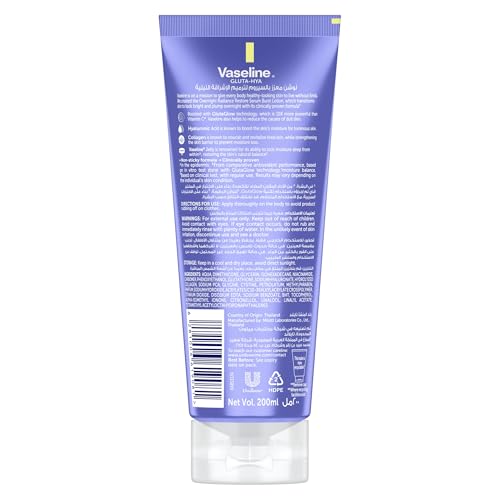 Vaseline Gluta-Hya Serum Burst Lotion, Overnight Radiance Restore, with GlutaGlow Technology, Hyaluronic Acid and Collagen, 10x More Powerful than Vitamin C, 200ml