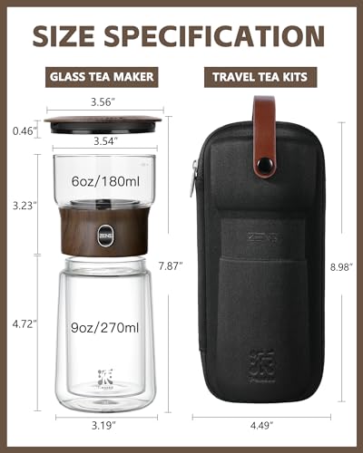 ZENS Smart One Touch Tea Maker - Glass Teapot with Insulated Cup for Gongfu Tea, Gifts