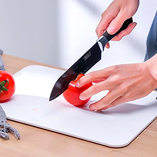 Vomaliy Chopping Board Set, 3 Colors Plastic Chopping Board with Juice Groove & Garlic Grinding Groove for Meat, Vegetables, Cheese, Bread, Fruits, ect, Measuring 34 x 25 x 0.5 cm