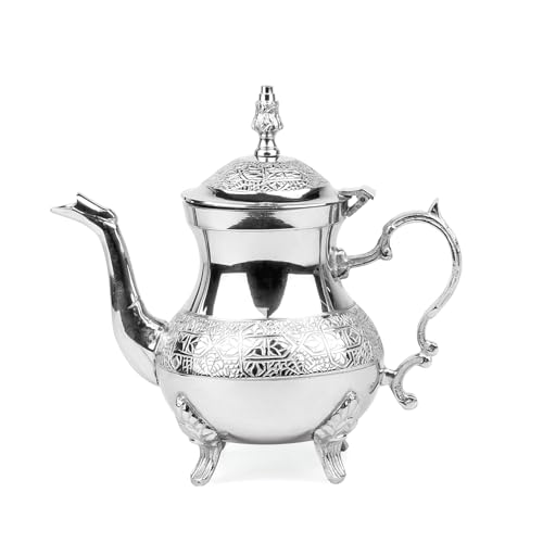 Cuisine Art Moroccan Brass Teapot - Zwin, 700ml, Silver Handcrafted Traditional Tea Pot for Authentic Moroccan Tea Ceremony