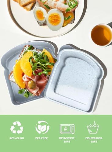 4 Pcs Sandwich Boxes, Lunch Box Containers,Portable Sandwich Containers Food Safe Wheat Straw Material, Toast Shape Storage for Bread/Sandwiches/Food/Fruit, Microwave Dishwasher & Freezer Safe