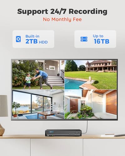 Reolink 8CH 5MP PoE Home Security Camera System, 4 Wired Outdoor IP Cameras, 8 Channel NVR With 2TB HDD for 24/7 Recording RLK8-520D4-5MP