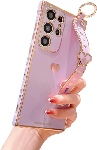 S24 Ultra Luxury Love Heart Plating Case for Girls Slim Soft TPU Cover Compatible with Samsung Galaxy S24 Ultra ???? ????? ????? | ???? ???? ??????? | ?????? ?? ??????? ??????? S24 ????? (Purple)