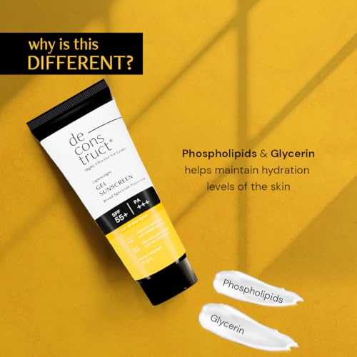 De-construct Face Gel Sunscreen SPF 50+ PA+++ | Gel Sunscreen for Oily, Combination, Normal Skin | Broad Spectrum, No White Cast, Lightweight, Non-Greasy - 50g