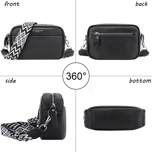 Efilra Small Crossbody Bag for Women, Genuine Leather Camera Bag Purse Crossbody, Women's Crossbody Handbag with Guitar Strap