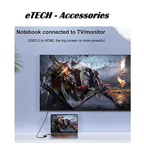 eTECH USB to HDMI Adapter, USB 3.0 to HDMI 1080P Video Audio Converter With 6 FT HDMI Cable Connect PC, Laptop to Monitor, Support (Windows/XP 7/8/8.1/10) - Black