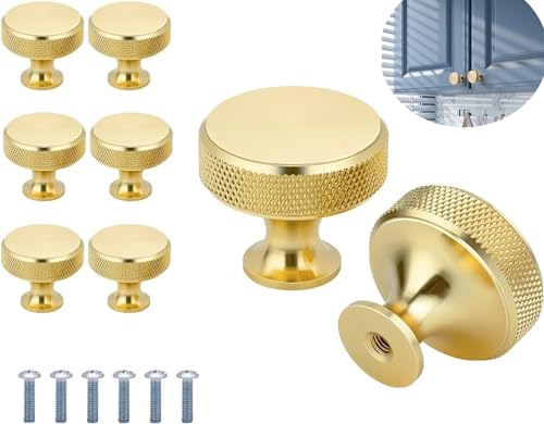 6 Pack Gold Cabinet Knobs: Vintage Cabinet Ring Pulls Dresser Handles Furniture Hardware for Kitchen Cupboard Drawers Closet Door - Easy to Install (Style1)