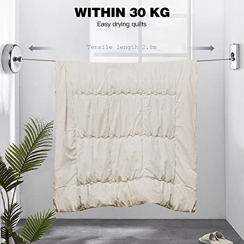XBLDS Retractable Clothesline, 304 Stainless Steel Clothes Line Dryer with Heavy Duty Adjustable Stainless Steel Rope String for Hanging Drying Bathroom, Laundry, Hotel, Indoor & Outdoor, 2.8M