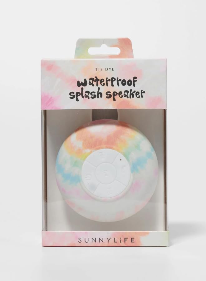 Sunny Life Waterproof Splash Speaker Tie Dye Multi - Portable Bluetooth Speaker - Colorful Tie Dye Design - IPX7 Waterproof for Pool, Beach, or Outdoors - Crisp Sound for Any Adventure
