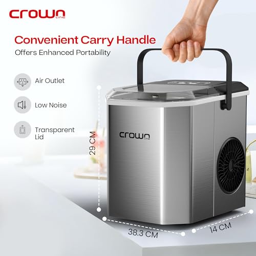 Crownline Portable Ice Maker, 12kg/Day, 1.3L Water Tank, Transparent Lid, Ice Basket, 2 Cube Sizes (S/L), Fast Ice Production – Perfect for Home, Office & Parties | IM-411