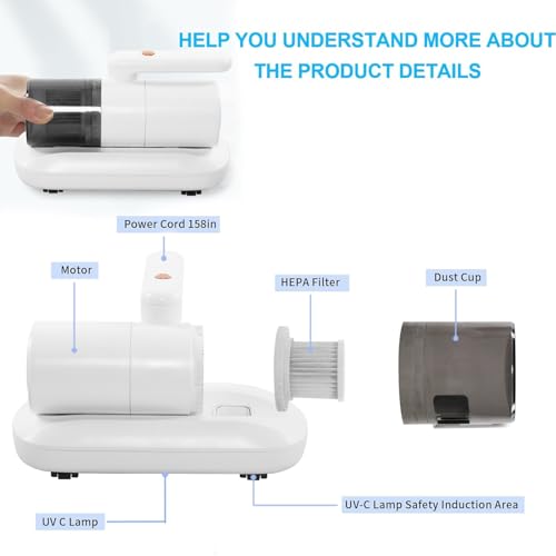 TDOO Mite Remover, Foldable Mattress Vacuum Bed Vacuum Cleaner with 16Kpa Suction HEPA Filter UV-C Light & Pulsation Pad, Deep Cleaner Effectively Clean Up Bed, Mattresses, Pillows, Sofa