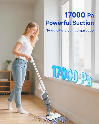 BOMIDI 17000Pa Ultra - Strong Handheld Vacuum Cleaner with 900mL Dust Cup, Quiet Suction, 5m Cable & Washable Filter - Ideal for Wood, Carpet, Tile Floors - White