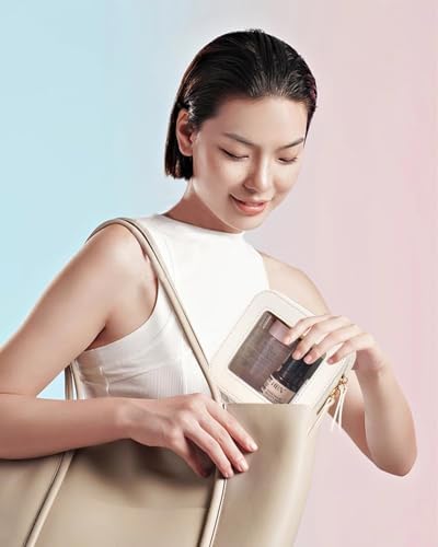 Small Cosmetic Bag for Purse Mini Makeup Bag for School Cute Clear Make Up Pouch for Travel Tiny Leather White Make Up Organizer Case for Backpack Toiletry Bag Waterproof Square Pouch with Zipper