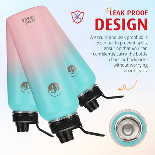 ZeroSpace Stainless Steel Water Bottle, 1200ml Insulated Water Bottle with Straw & Brush, BPA-Free Double Wall Vacuum Thermos Flask for Hot & Cold Drinks, Gym, Travel, Office & Kids (Green/Pink)