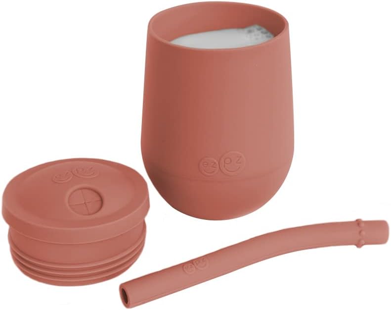 ez pz Ezpz Mini Cup + Straw Training System (Blush) - 100% Silicone Training Cup For Infants + Toddlers - Designed By A Pediatric Feeding Specialist - 9 Months+