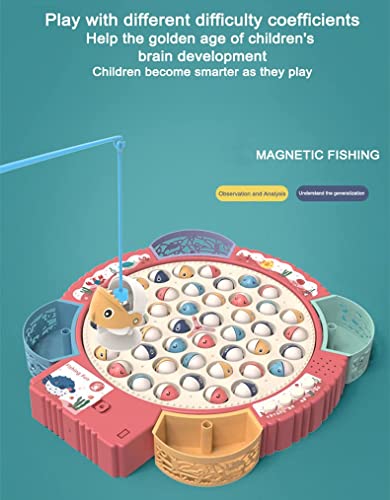 Fishing Game Play Set,Magnetic Fishing Games with 55 Fish, 4 Poles, & Rotating Board w/ On-Off Music, Learning Math Balance, Educational Preschool Counting Set for 3 4 5 6 7 Year Old Boy Girl (pink)
